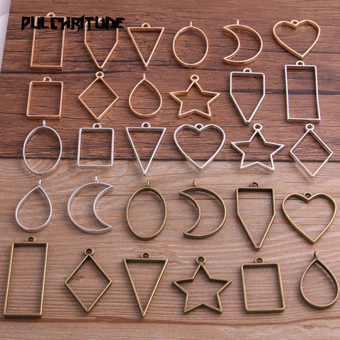  10pcs/lot Four Color Geometric Figure Charm Hollow Glue Blank Pendant Tray Bezel Charms DIY Handmade Bezel Mold ► Photo 1/6