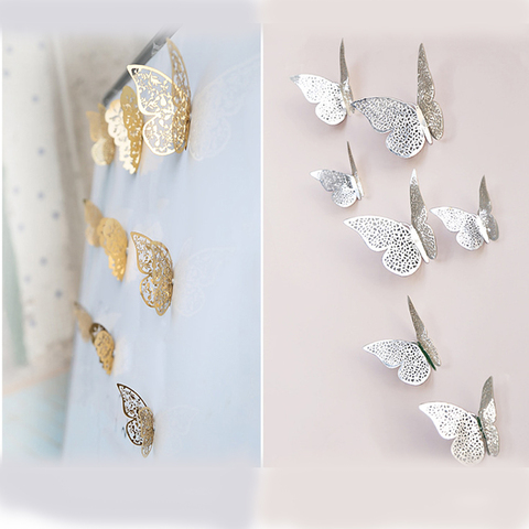 12pcs / lot 3D Gold and Silver Butterfly Wall Decals Home Artistic Wall sticker Decorations for Butterfly Display for Party and ► Photo 1/6