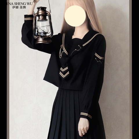 2022 Autumn Japanese School JK Uniforms For Girls Cute Black Long Sailor Tops Pleated Skirt Full Sets Cosplay JK Costume Series ► Photo 1/6