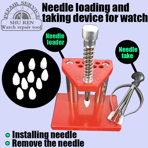 Free shipping，Watch tools, watch needle picker, watch pointer mounter +10 molds, punch repair tools, hand needle press ► Photo 1/6