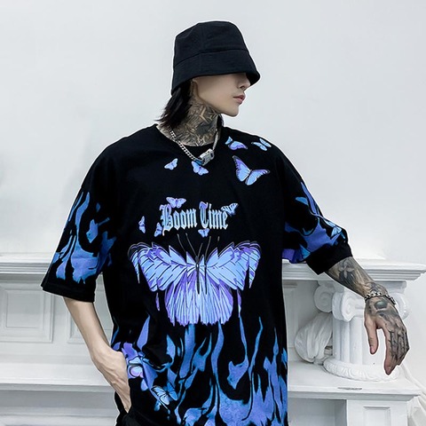 Flame butterfly Printed T Shirt Oversized Tshirts 2022 Summer Unisex Short Sleeve Loose 100% Cotton Couple Tops tees ► Photo 1/6