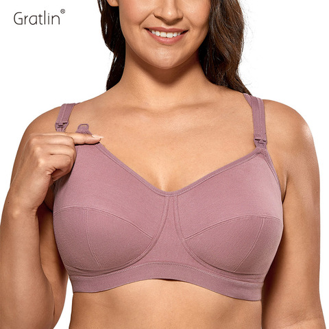 Gratlin Women's Full Support Comfort Plus Size Cotton Maternity Nursing Bra