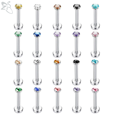 ZS 20 Pcs/lot 16G Crystal Zircon Labret Lip Rings Stainless Steel Internally Threaded Labret Piercings Unisex Cartilage Piercing ► Photo 1/6