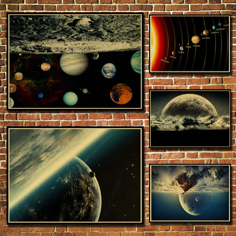 Earth Galaxy solar system vintage posters kraft paper bar decorative wall sticker classic paintings ► Photo 1/6