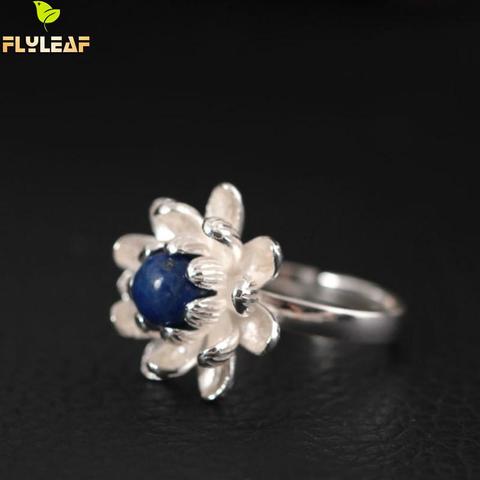 925 Sterling Silver Lapis Lazuli Lotus Flower Open Rings For Women High Quality Fashion Style Lady Sterling-silver-jewelry ► Photo 1/6