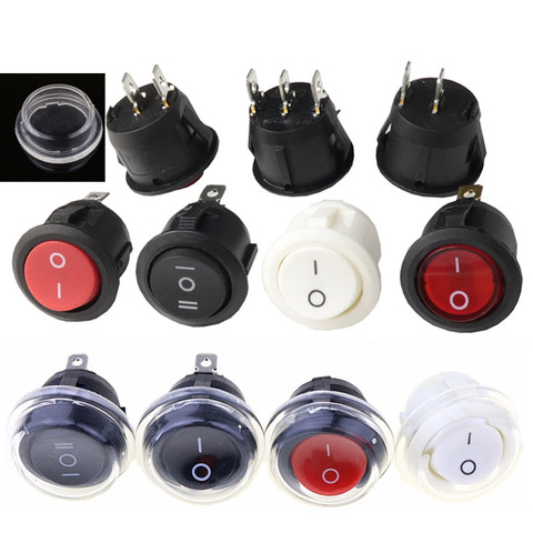 5PCS 22mm diameter black round small rocker switch mini round black white red 2 pin 3 pin switch ► Photo 1/6