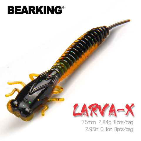 BEARKING Larva  75mm 2.84g 8pcs Artificial  Soft Lures Fishing Worm Silicone Bass Pike Minnow Swimbait Jigging Plastic Baits ► Photo 1/6