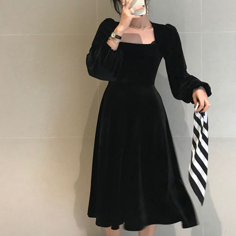 Joinyouth Vintage Velour Women Dress Square Collar Puff Long Sleeve Dresses 2022 Spring Korean Elegant Vestidos Femme 59336 ► Photo 1/5