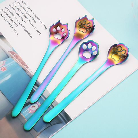 Stainless Steel Coffee Tea Spoon Tableware Cat Dog Claws Stirring Dessert Spoons Musical Guitar Notes Spoons Kitchen Accessories ► Photo 1/6