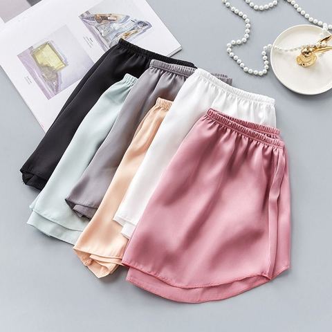 Plus Size Silky Shorts Women Summer Outer Wear Korea Sexy Cool Pure Color Sleep Bottoms Simple Sleep Shorts Women Pajama Shorts ► Photo 1/6
