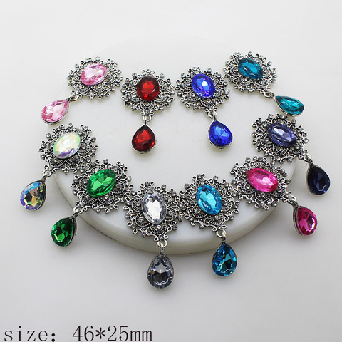 New Retro silver rhinestone flat back brooch 46*25mm 10pcs /lot webbing clothing accessories wedding decoration Production ► Photo 1/6