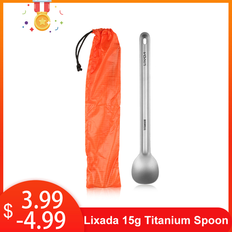 Lixada  15g Titanium Spoon Long Handle Coffee Spoons Portable Outdoor Tableware Spoon Cutlery Ultralight Camping Spoon  Picnic ► Photo 1/6