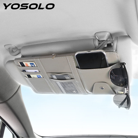 YOSOLO Car Sun Visor Storage Pouch Bill Card CD Phone Holder Storage Box Leather Sunglasses Clip With Zipper Multifunctional ► Photo 1/6