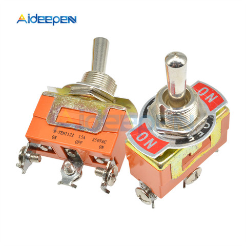 E-TEN1122 Toggle Switch 3 Terminal ON-OFF-ON 3 Positions 3 Pin Swithes 250V 15A AC with 12mm Waterproof Switch Caps Orange ► Photo 1/2