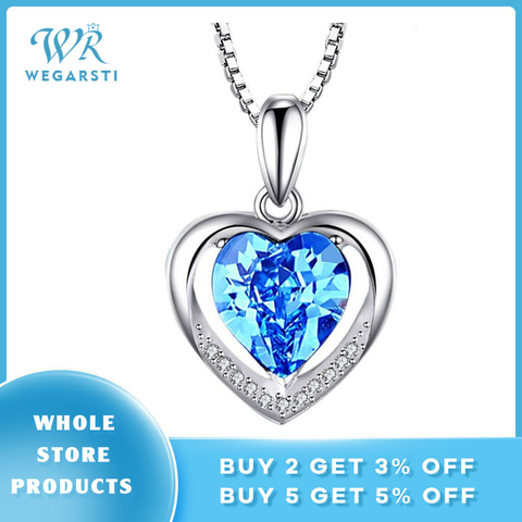 WEAGRSTI Women's 925 Silver Jewelry Necklaces Blue Pink Love Heart Pendant Necklace With Birthstone Fine Jewelry Drop Shipping ► Photo 1/6