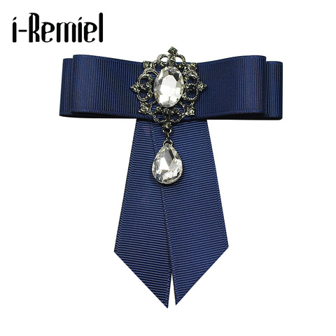 i-Remiel Ribbon Tie Bow Brooch Fabric Crystal Flower Pins And Brooches Accessories Ladie Bowtie Broaches Pin Badge For Women Men ► Photo 1/6