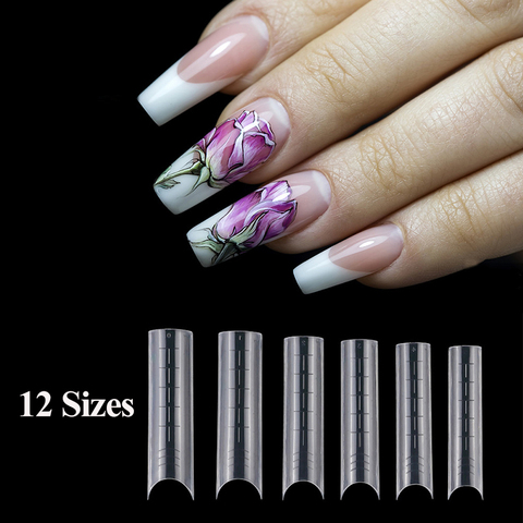 Dual Forms Coffin Building Mold Nail Tips 12 Sizes Nail Mold Clip Finger Artificial Clear Full Cover Forms Model Tip with Lines ► Photo 1/6
