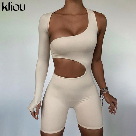 Kliou Asymmetrical Solid Women Rompers 2022 Basic Long Sleeve Casual Sportswear Streetwear Female Elastic High Waist Jumpsuits ► Photo 1/5