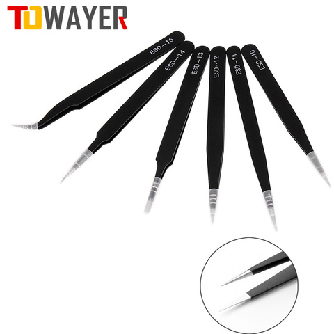 Towayer ESD Anti-Static Stainless Steel Tweezers Set Maintenance Repair Tool Kit Anti Static Model Making Tool Hand Tool Set ► Photo 1/6