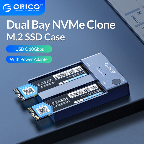 ORICO Dual Bay M.2 NVME SSD Enclosure Offline Clone USB C 3.1 Gen2 10Gbps For M Key & M/B Key NVME PCIe SSD Hard Drive Reader ► Photo 1/6