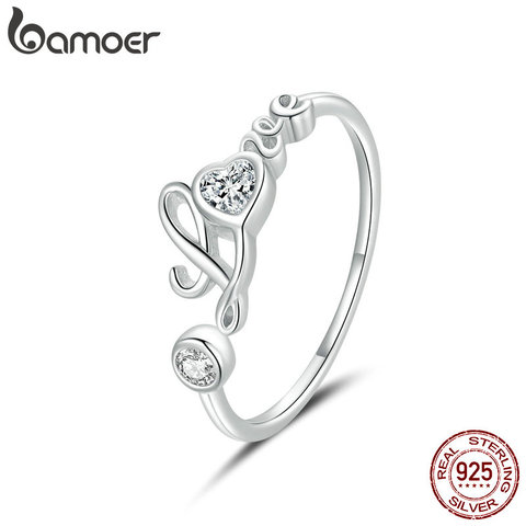 bamoer 925 Sterling Silver Love Ring Open Adjustable Finger Rings for Women Fine Wedding finger ring Jewelry 2022 New BSR146 ► Photo 1/6