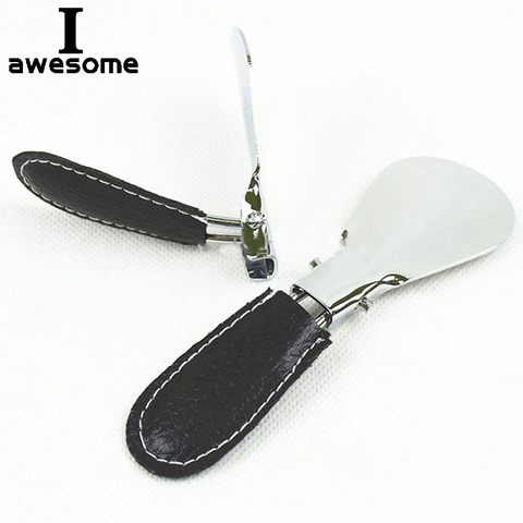 Easy Carry Black Folding Shoehorn Metal Durable With Stainless Steel Faux Leather Portable Fashion Mini Shoe Horns Accessories ► Photo 1/6