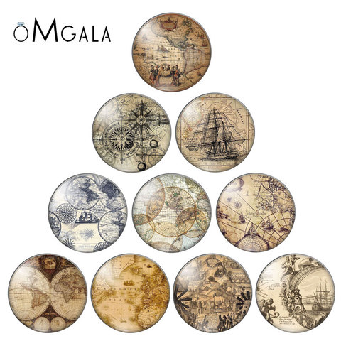 Vintage Navigation World Maps 10pcs 8mm/10mm12mm/18mm/20mm/25mm Round photo glass cabochon demo flat back Making findings ► Photo 1/6