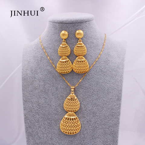 24K gold color wedding jewelry sets for women African/indian bridal party gifts necklace pendant earrings jewelery jewellery set ► Photo 1/6