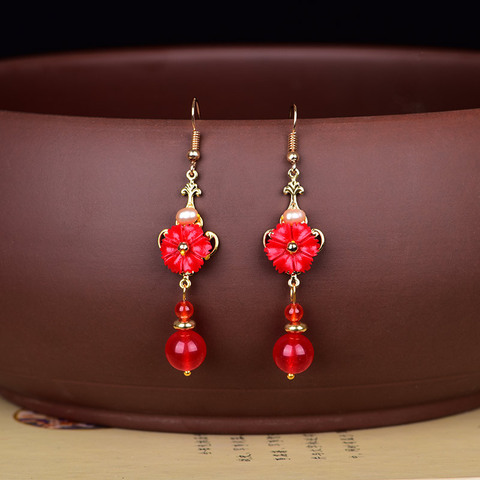 Temperamental Simplicity Chinese Ancient Red Coloured Glaze Eardrop Wonderful Performance Retro Wind Princess Earrings ► Photo 1/6