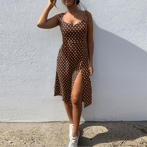 Dresses 2022 Sundress Summer Women Causal Polka Dot Sleeveless High Pleated elastic waist V-Neck Beach Dress Vestidos De Verano ► Photo 1/6