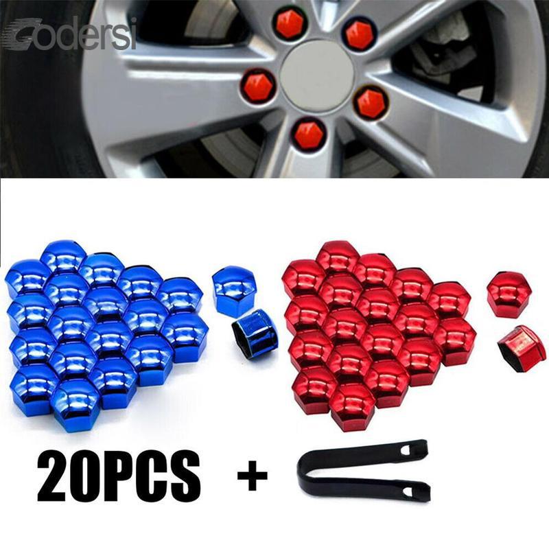 20pcs 21mm Nut Car Wheel Auto Hub Screw Protection Anti-theft Cover Cap Red Qiilu Car Wheel Nut Cover