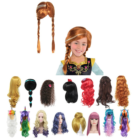 Girls Anna Elsa Wig Dress Up Braid Mermaid Princess Fancy Makeup Headwear Kids Halloween Party Cosplay Hair Decoration ► Photo 1/6