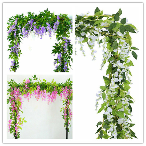 2x 7FT Artificial Wisteria Vine Garland Plants Foliage Trailing Flower flowers Outdoor home office hotel decor ► Photo 1/6