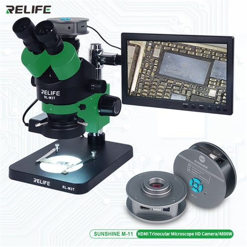 RELIFE RL-M3T Trinocular Microscope 0.7-4.5X Continuous Zoom Microscope With Camera for Phone PCB Electronic Repair Device ► Photo 1/6