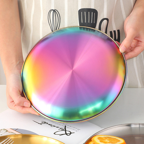 Stainless Steel Round Dining Plate Food Steak Meat Fruit Cake Tray ► Photo 1/6