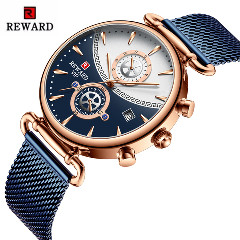 REWARD Luxury Sport Men Watch Top Brand Blue Stainless Steel Mesh Chronograph Watch Men Waterproof Watch relogio masculino 2022 ► Photo 1/6