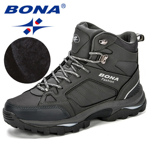 BONA Men Boots Anti-Skidding Leather Shoes Men Popular Comfy Spring Autumn Men Shoes Short Plush Snow Boots Durable Outsole ► Photo 1/6