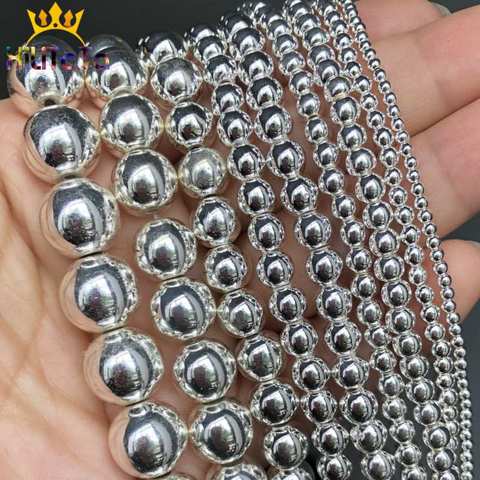 Natural Silver Plated Hematite Beads Round Loose Stone Beads For Jewelry Making DIY Bracelet Accessories 2/3/4/6/8/10/12mm 15'' ► Photo 1/6