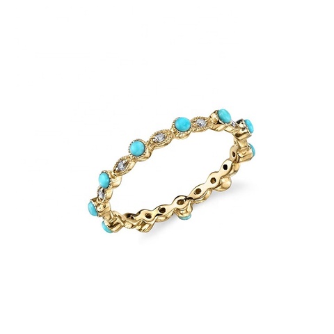 thin cz turquoises stone eternity band gold color stack stacking band fashion women finger ring ► Photo 1/6