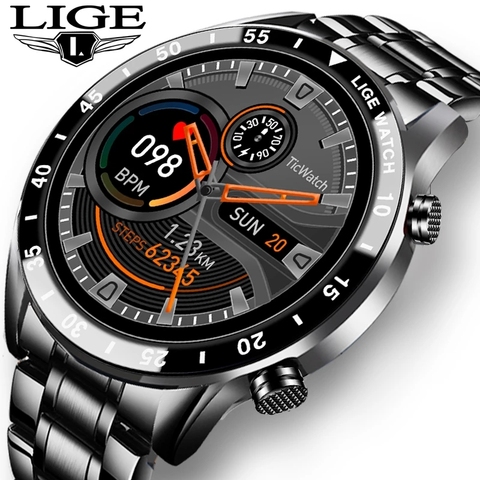 LIGE 2022 New Luxury brand mens watches Steel band Fitness watch Heart rate blood pressure Activity tracker Smart Watch For Men ► Photo 1/6