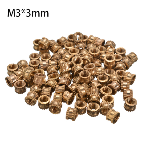 100pcs 4.2mm Diameter Round Metal Knurl Thread Insert Nuts M3*3mm Threaded Brass Tone ► Photo 1/6