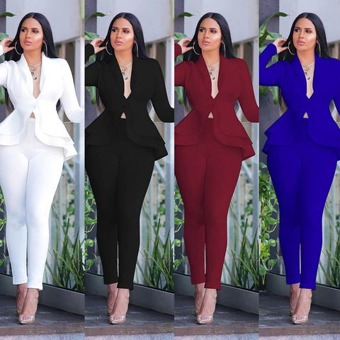 New Women Winter Women's Set Tracksuit Full Sleeve Ruffles Blazers Pencil Pants Suit Two Piece Set Office Lady Outfits Uniform ► Photo 1/6