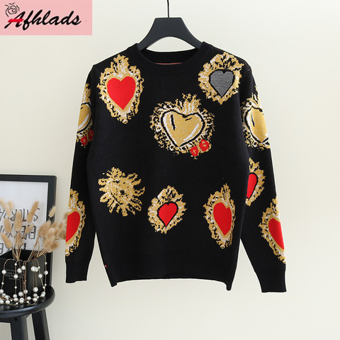 Knitwear Spring And Autumn New Women Korean Vintage Fashion Long-Sleeved Round Neck Jacquard Pullover Bottoming Sweater Top ► Photo 1/6