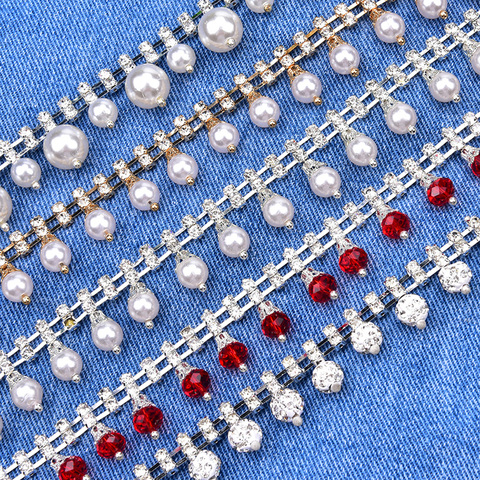 1yard/2yards/Lot Women Necklace Crystal Rhinestone Chain With Pearl Trim Wedding Dress Belt Decoration For Garment/Shoes/Bags ► Photo 1/6