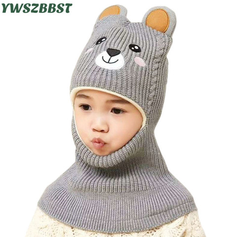 New Fashion Baby Cap Set Velvet Cartoon Baby Head Cover Winter Warm Neck Collar Kids Beanies Sets Plush Children Hats Scarf ► Photo 1/6