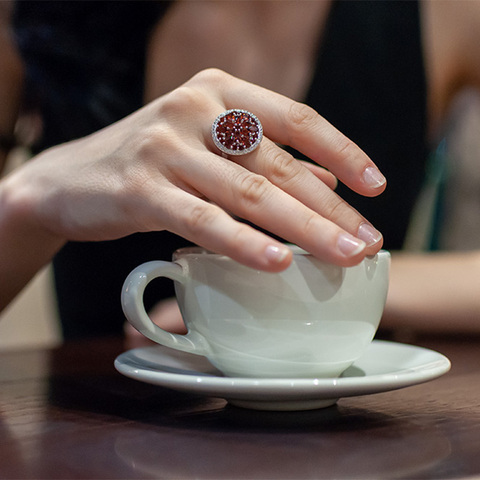 GEM'S BALLET 3.88Ct Round Natural Red Garnet Gemstone Ring for Women 925 Sterling Silver Vintage Cocktail Rings Fine Jewelry ► Photo 1/6