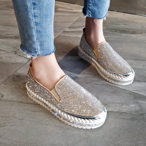 Women Flats Crystal Ladies Glitter Bling Loafers Flat Platform Fashion Woman Spring Casual Moccasins Female Shoes 2022 ► Photo 1/6