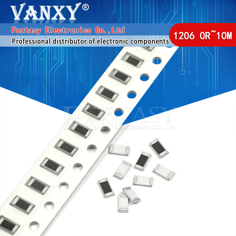 100Pcs 1206 SMD resistor 0R ~ 10M 1/2W 0 1 10 100 150 220 330 ohm 1K 2.2K 10K 100K 0R 1R 10R 100R 150R 220R 330R ► Photo 1/3