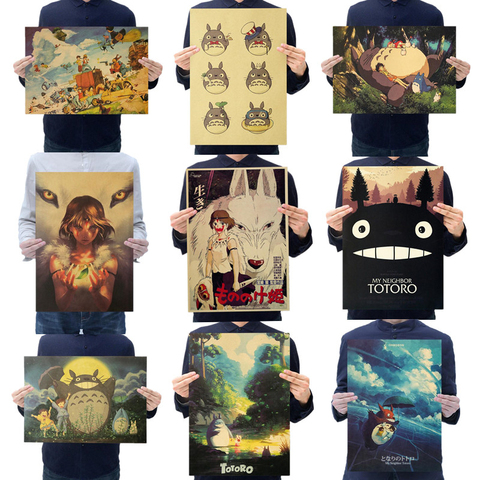 Hayao Miyazaki Anime Princess Mononoke Totoro Painting Poster Vintage Decoracion Wall Art Kraft Paper Posters Wall Stickers ► Photo 1/6
