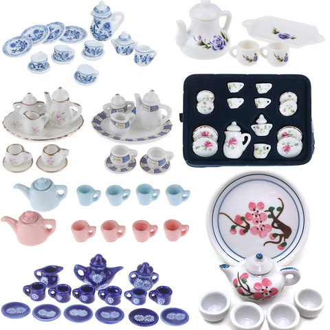 1Set Ceramic Scale 1:12 Doll House Miniature Porcelain Tea Cup Set Tableware Kitchen Dollhouse Teapot DIY Toys ► Photo 1/6